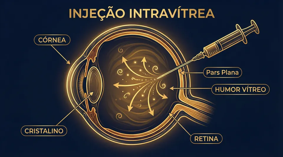 Injeção intravítrea anti-VEGF para tratamento de DMRI e retinopatia diabética
